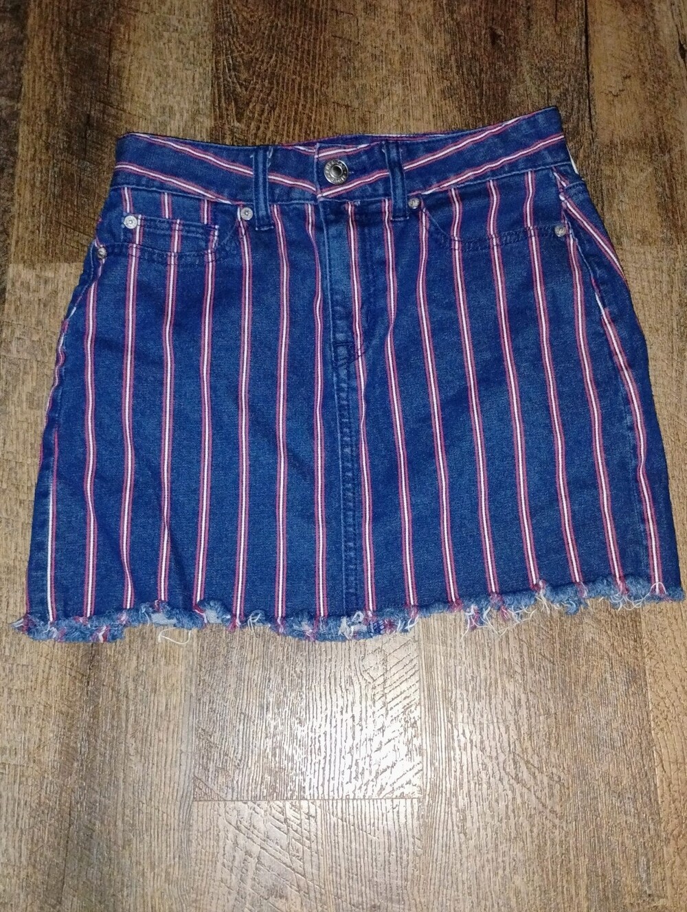American Eagle Denim Skirt 0 Women's Red Blue Striped Music Fest